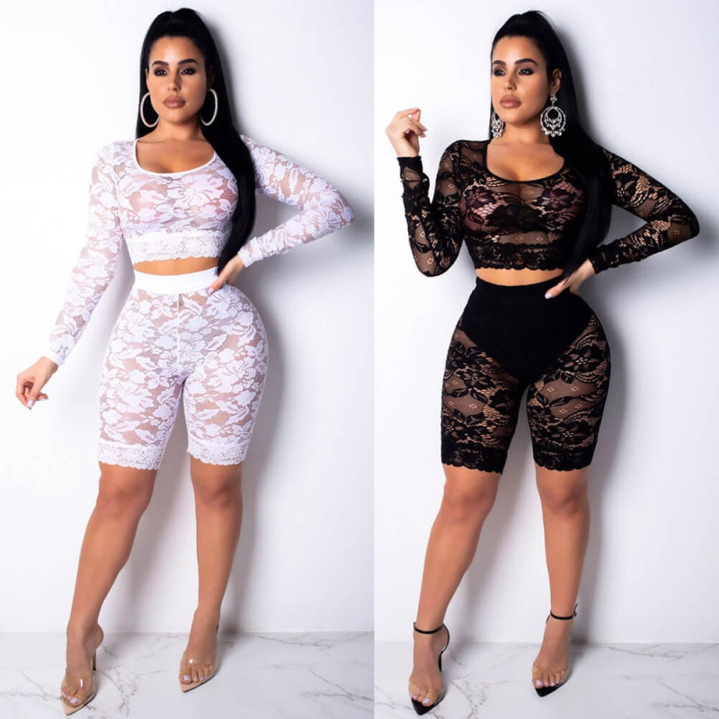 Lace top and cycling shorts set
