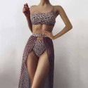leopard 3 pieces bikini and skirt set