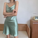 Green satin dress