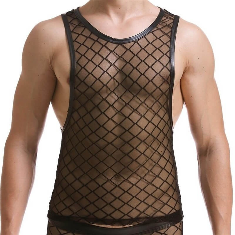 Men's lace and leather tank top