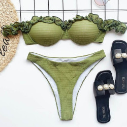 Frilly army green bikini