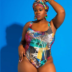 Plus size african print one piece swimsuit