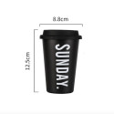 Minimalist aesthetic black mug with lid SUNDAY