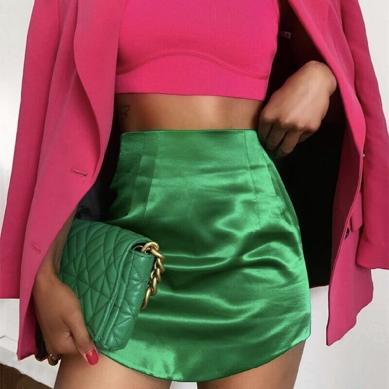 Green satin skirt