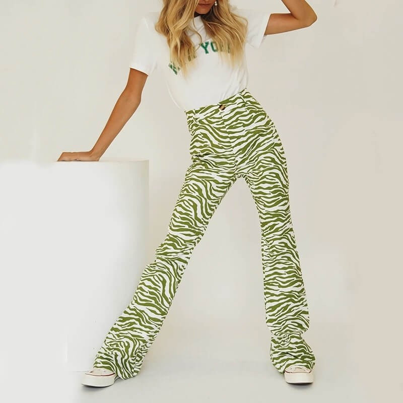 Green zebra pants