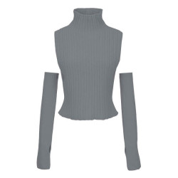 Turtleneck sweater with detached sleeves