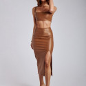 2 pieces leather top and skirt set