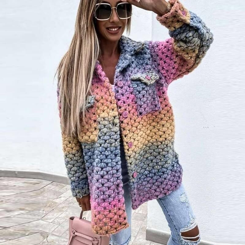 Multicolor chunky knit cardigan