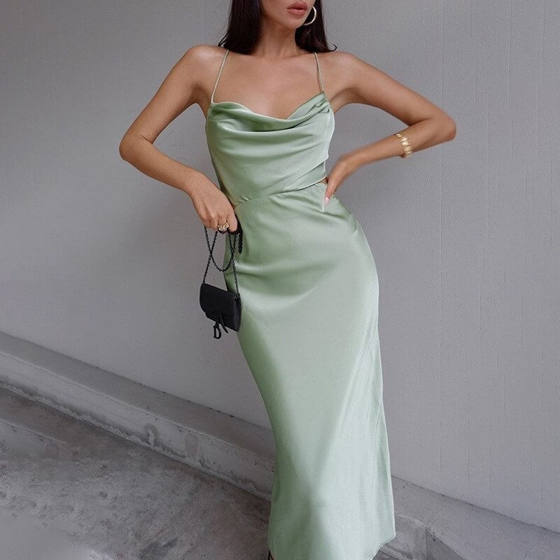 Green maxi dress with open back