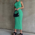 Green maxi wool dress