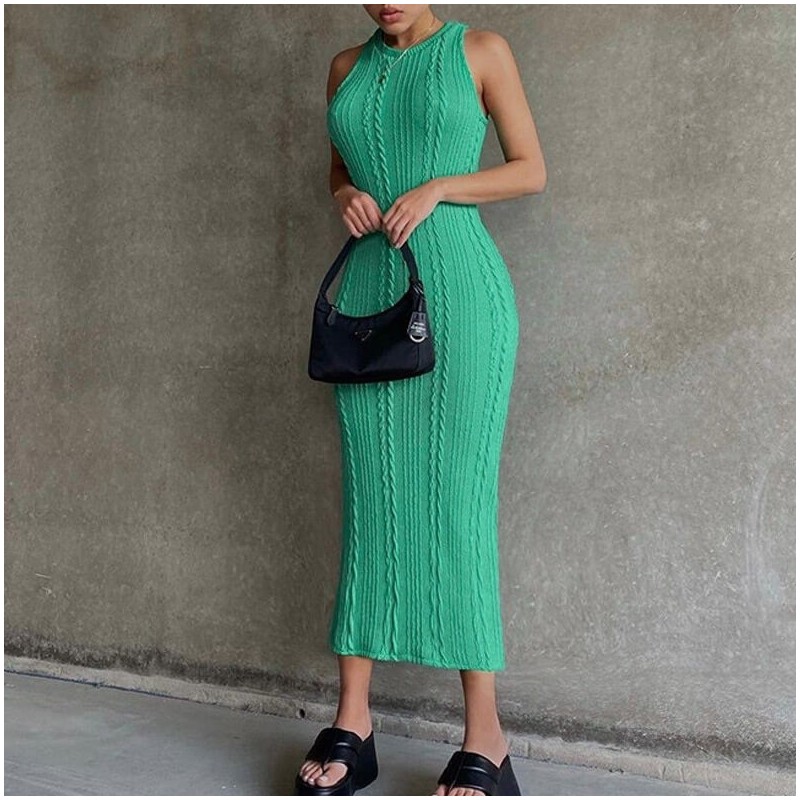 Green maxi wool dress