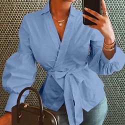 Blue wrap blouse