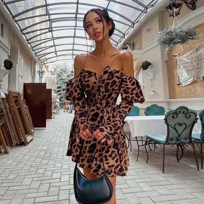 Leopard dress with Bardot neckline