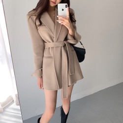 Mid-length wool coat with belt
