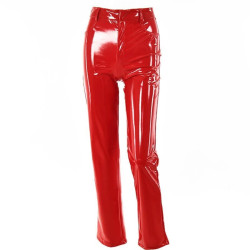 Red vinyl trousers