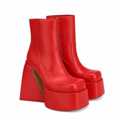 Red platform ankle boots