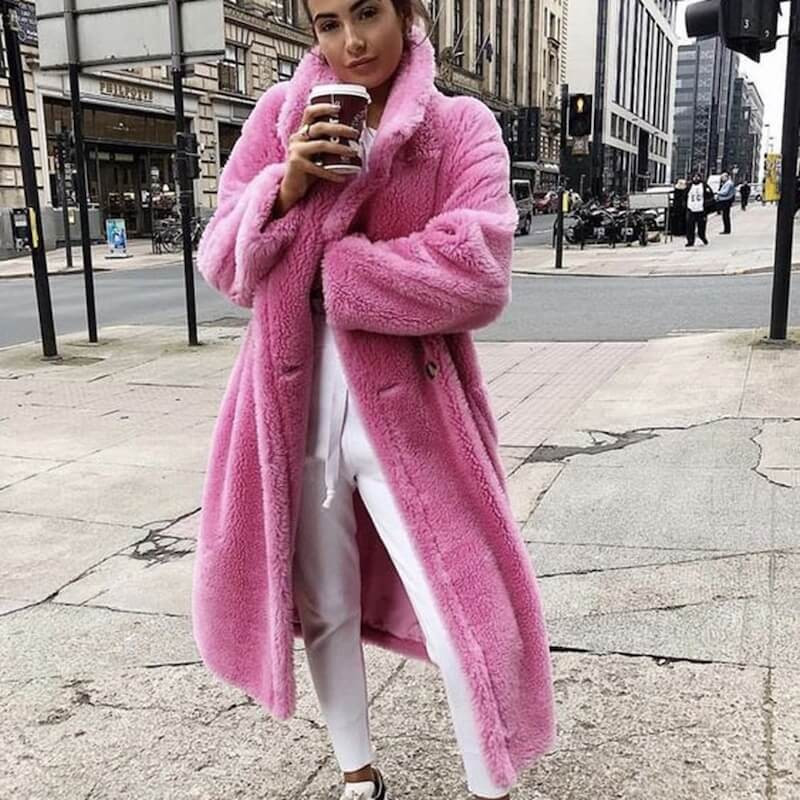 Long pink teddy bear coat