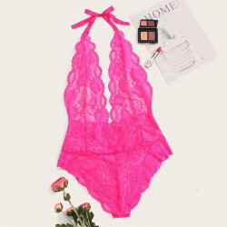 Pink red lace bodysuit