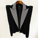 Blazer with rhinestone collar and oversized shoulder pads