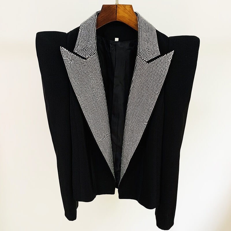 Blazer with rhinestone collar and oversized shoulder pads