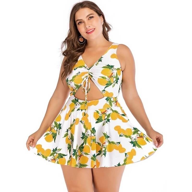 Plus size one piece swimsuit with skirt