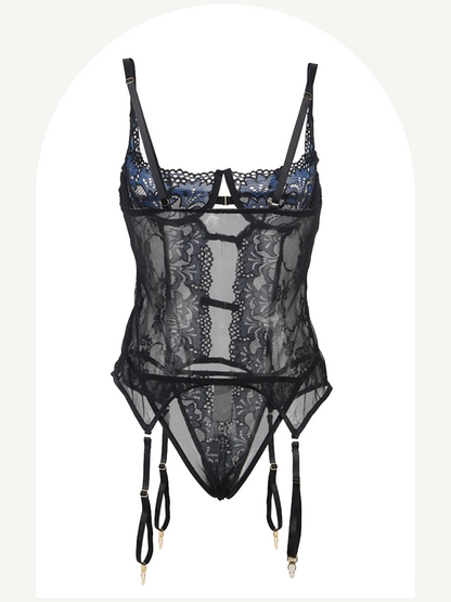 Garter belt corset and tanga set