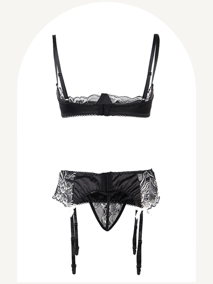 Lace and satin lingerie set with garter blet