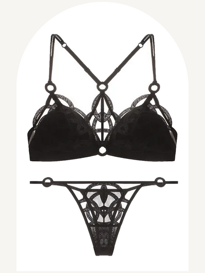 Mesh embroidery lingerie set