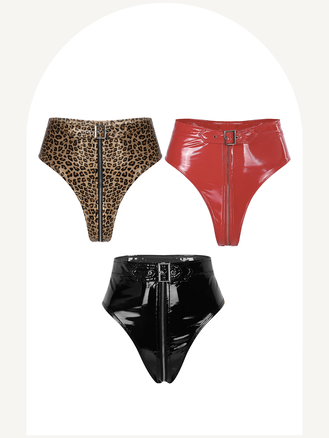 Patent leather zippered crotch high waist underpants