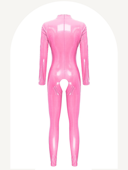 Women open cups and crotchless patent leather jumpsuit