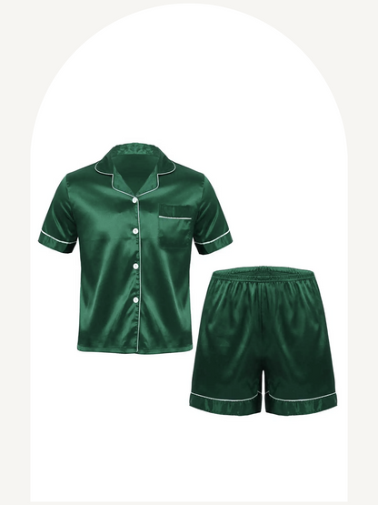 Satin buttoned down shirt and boxer shorts pajamas