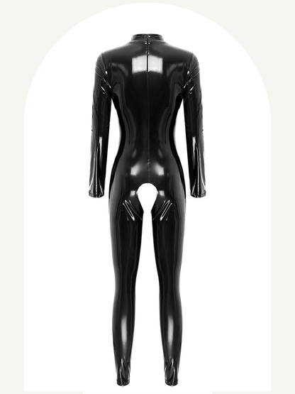Women open cups and crotchless patent leather jumpsuit