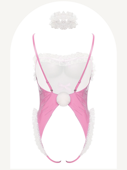 Dienstmädchen-Häschen-Bodysuit mit Rüschenhalsband