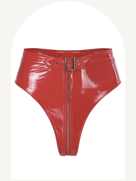 Patent leather zippered crotch high waist underpants