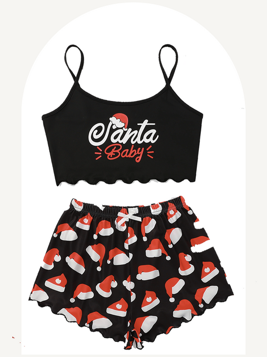 Christmas crop top and shorts pajamas set