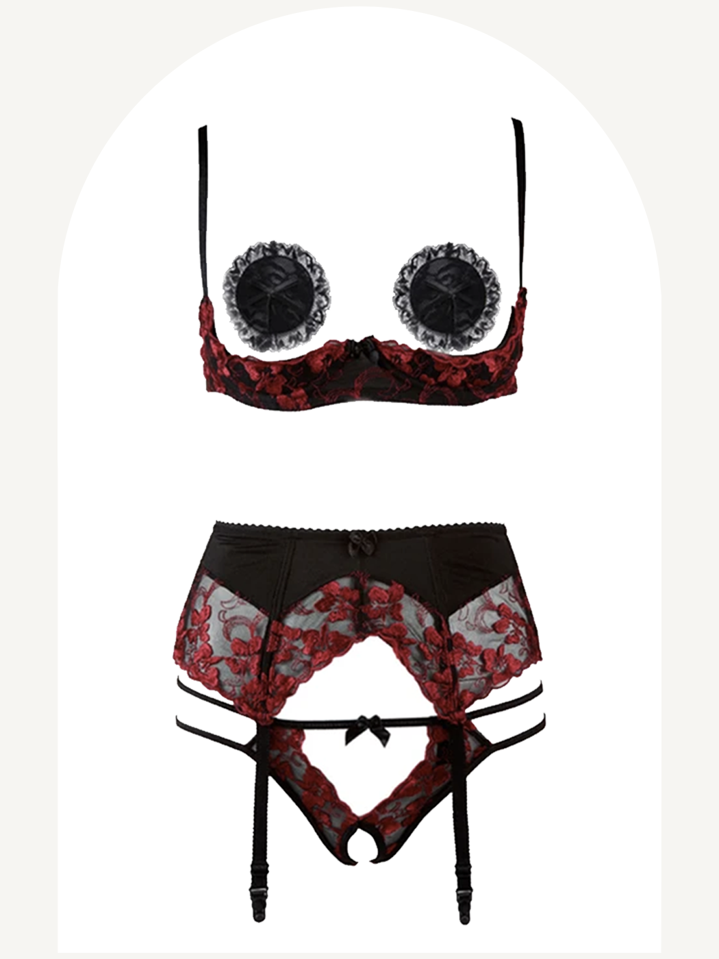 Floral embroidery erotic lingerie set