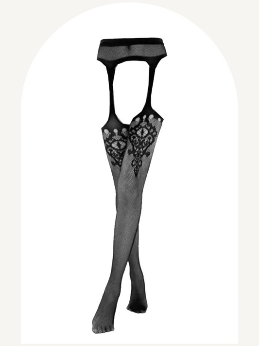 Cut-out fishnet suspender pantyhose