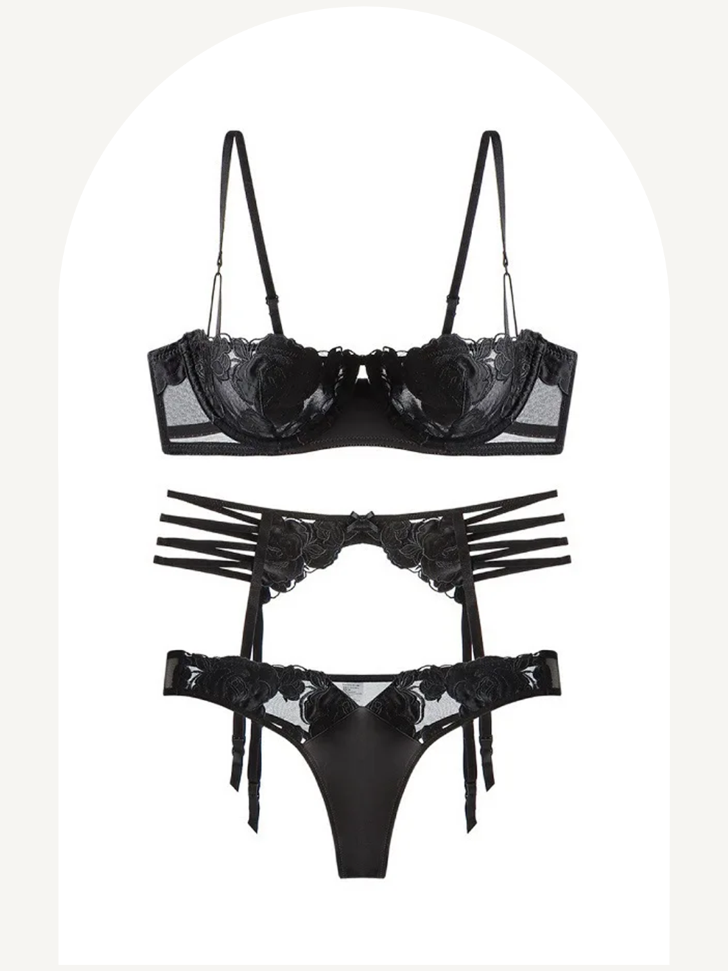 Black lace lingerie set with garter belt Fashione Shanone Black lace lingerie set with garter belt Fashione Shanone