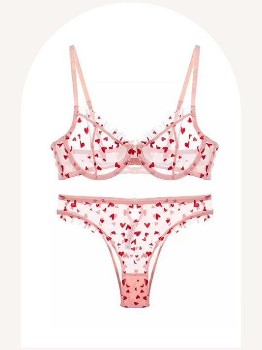 Heart printed lingerie set