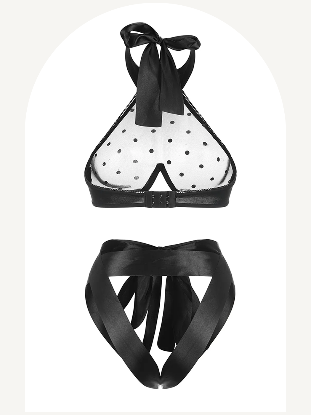 Polka dot see through erotic lingerie set with ribbon