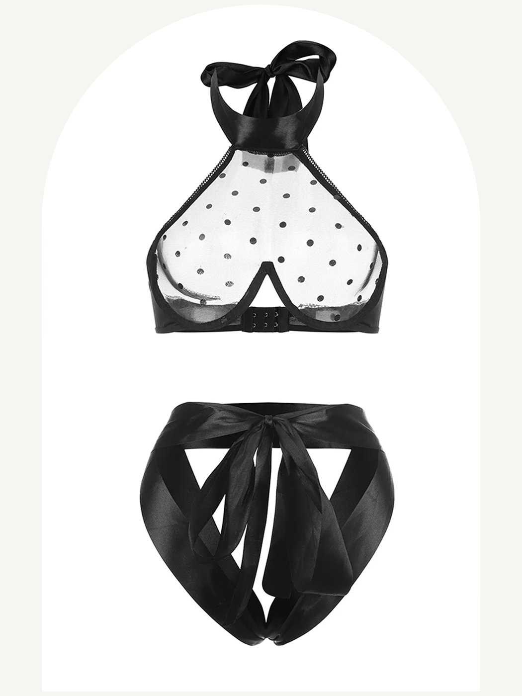 Polka dot see through erotic lingerie set with ribbon