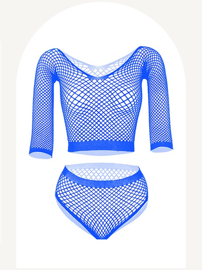 Fishnet lingerie set with long sleeve top and briefs