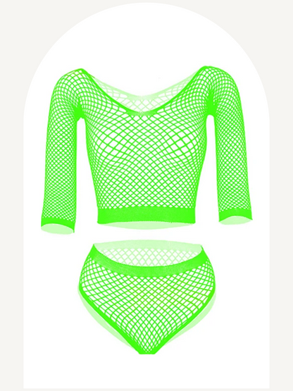 Fishnet lingerie set with long sleeve top and briefs