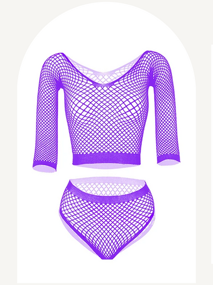 Fishnet lingerie set with long sleeve top and briefs