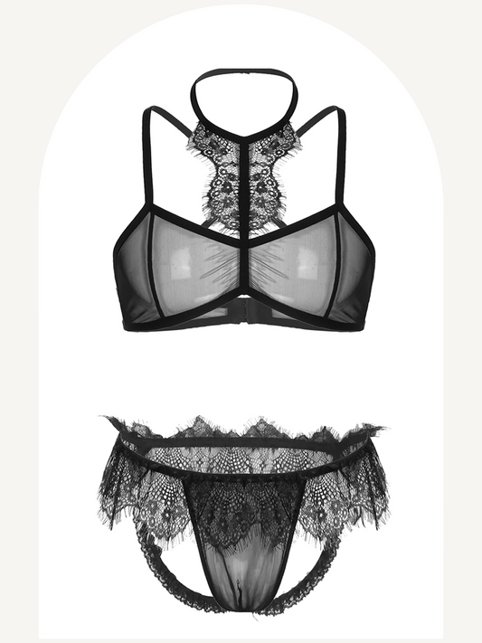 Sheer mesh lace lingerie set